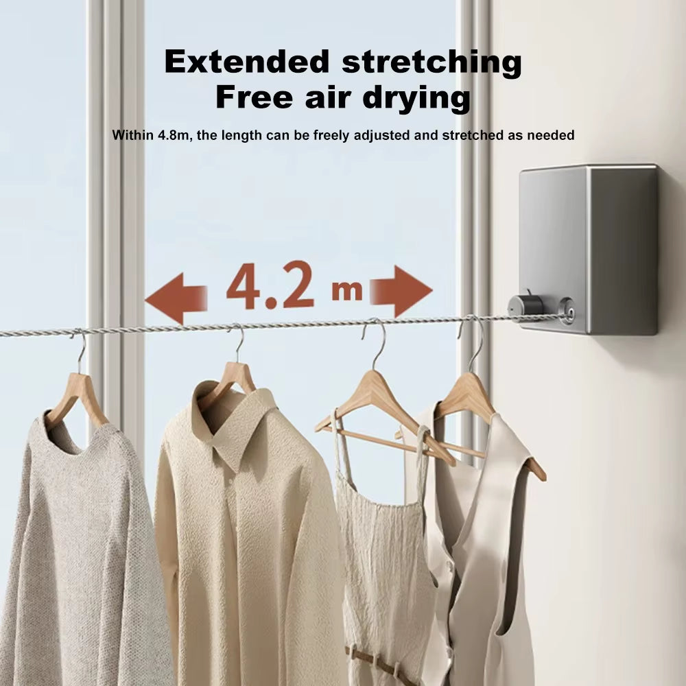 Home Retractable Clothesline Stainless Seel Pull-Out Clothes-Drying Machine Rope Space-Saving Clothes Drying Rack for Household