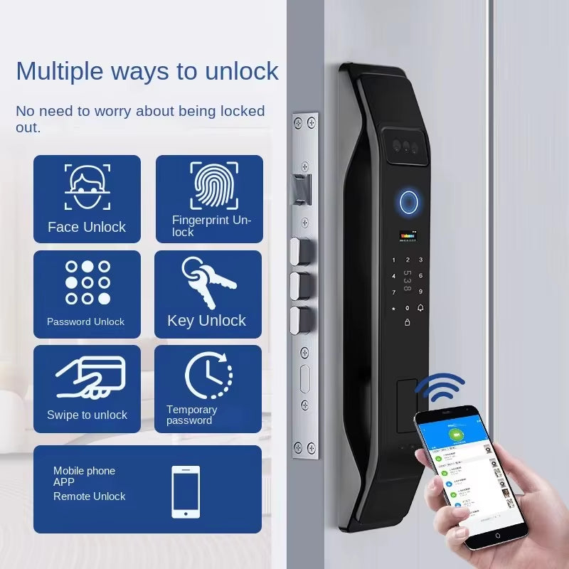 Hot Selling Biometric Smart Locks Tuya Face Recognition Door Lock for Home Hotel Use Compatible Card Key Smartphone App Control