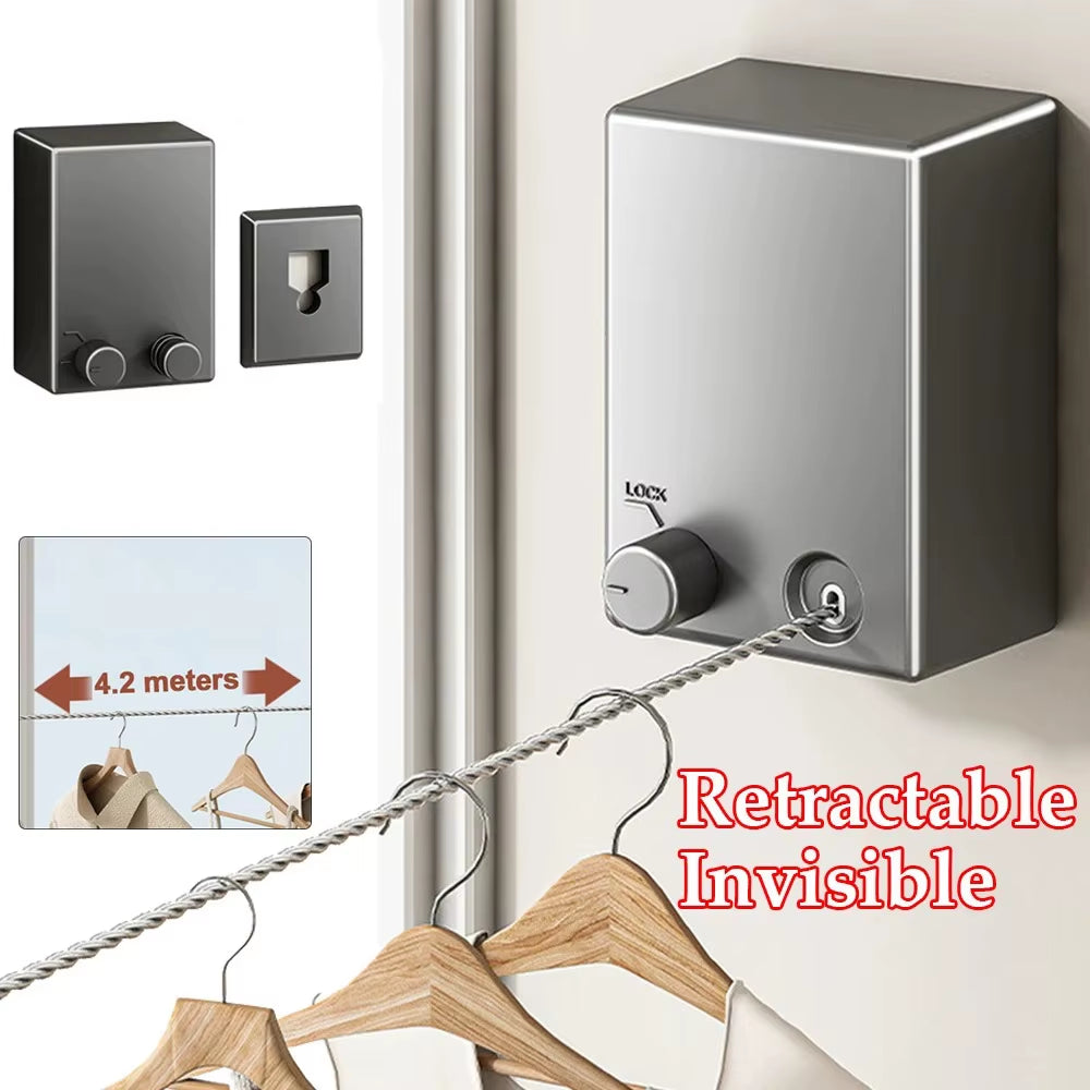 Home Retractable Clothesline Stainless Seel Pull-Out Clothes-Drying Machine Rope Space-Saving Clothes Drying Rack for Household