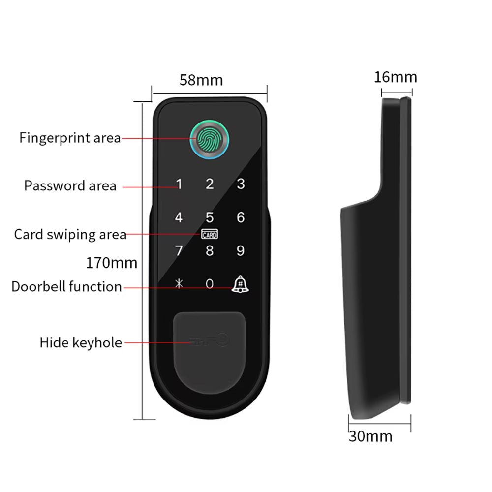 Bluetooth Tuya App Fingerprint Smart Door Lock Gate Password RFID Card Rim Bolt Lock Electronic Door Lock