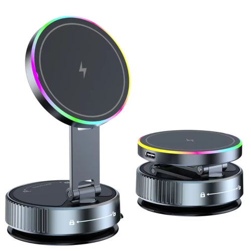 15W Vacuum Suction Cooling Magnetic Wireless Charger Car Phone Holder Mount 360 Rotatable Compatible with Smartphones for Iphone