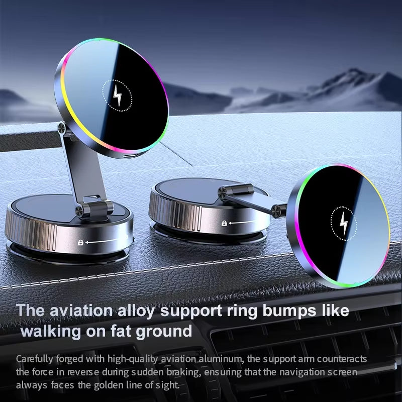 15W Vacuum Suction Cooling Magnetic Wireless Charger Car Phone Holder Mount 360 Rotatable Compatible with Smartphones for Iphone