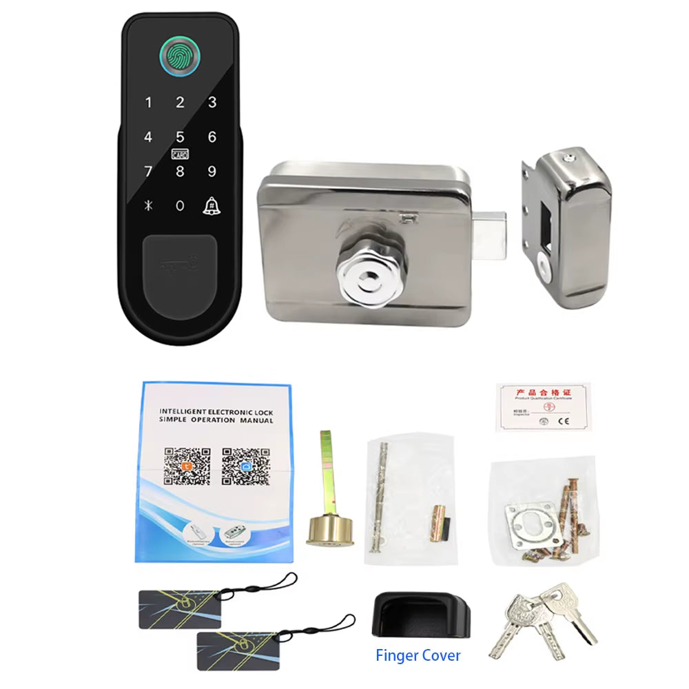 Bluetooth Tuya App Fingerprint Smart Door Lock Gate Password RFID Card Rim Bolt Lock Electronic Door Lock