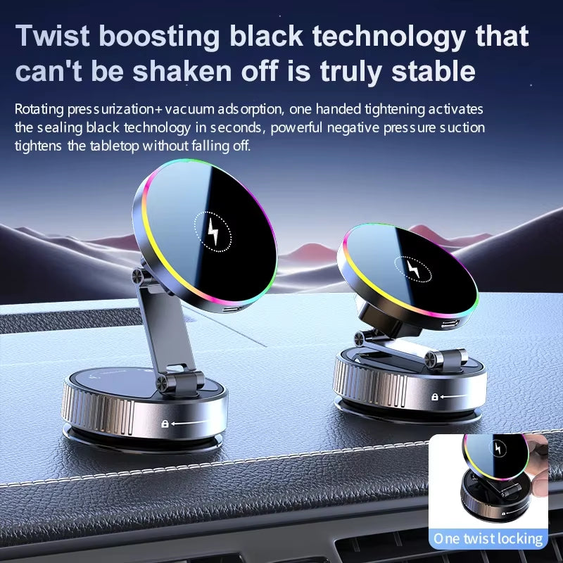 15W Vacuum Suction Cooling Magnetic Wireless Charger Car Phone Holder Mount 360 Rotatable Compatible with Smartphones for Iphone