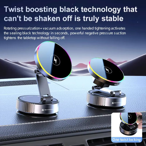 15W Vacuum Suction Cooling Magnetic Wireless Charger Car Phone Holder Mount 360 Rotatable Compatible with Smartphones for Iphone