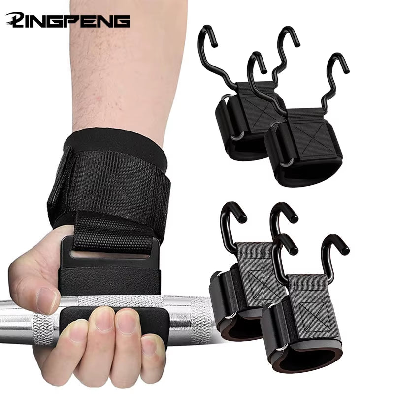 Weight Lifting Hook Grips with Wrist Wraps Hand-Bar Wrist Strap Gym Fitness Hook Weight Strap Pull-Ups Power Lifting Gloves
