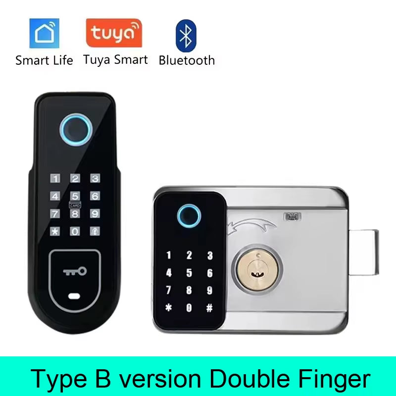 Bluetooth Tuya App Fingerprint Smart Door Lock Gate Password RFID Card Rim Bolt Lock Electronic Door Lock